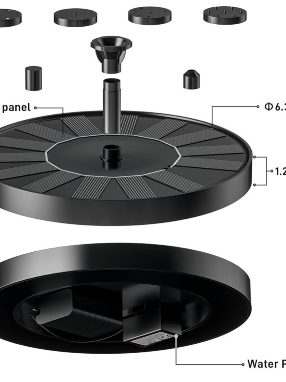 NEW - 2.5W Solar Bird Bath Fountains– Upgraded Solar Pond Fountain with 6 Nozzle - Picture 5 of 7